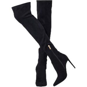 Women Black Suede Wools Polyurethane Over The Knee Stiletto Heel Pointed Boots
